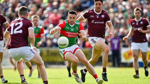 Jason Doherty, Mayo, and Sean Kelly, Galway, in Connacht SFC action.