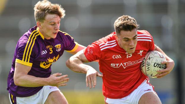 Martin O'Connor, Wexford, and Andy McDonnell, Louth, during the Leinster Senior Football Championship tussle at Innovate Wexford Park.