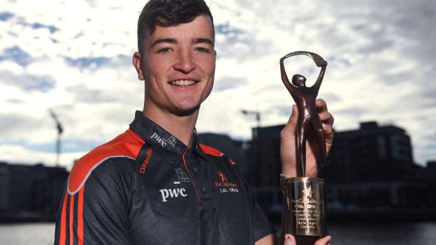 Limerick hurler Kyle Hayes pictured with his  PwC GAA/GPA Player of the All-Ireland Hurling Final award.  