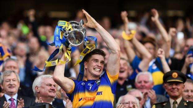 Brendan Maher of Tipperary lifts the Liam MacCarthy Cup after defeating Kilkenny in the All-Ireland Senior Hurling Final in September 2016