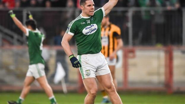 Kevin Cassidy of Gaoth Dobhair celebrates after scoring his side's fourth goal during the AIB Ulster GAA Football Senior Club Championship semi-final against Crossmaglen Rangers. 