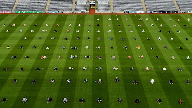 A general view of the congregation pictured during the Eid Al-Adha Prayer 2020 at Croke Park.