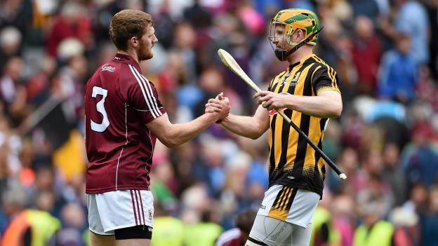 Richie Power with Galway full back John Hanbury following the 2015 All Ireland SHC Final.