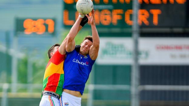 John Keegan, Longford, and Daniel St Ledger, Carlow, in action at Netwatch Cullen Park.