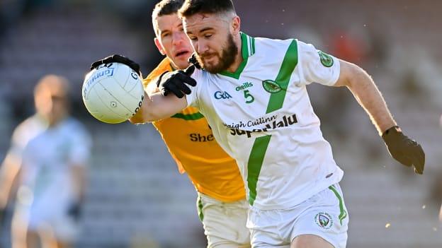 Eoghan Kelly, Maigh Cuilinn, and Adrian McIntyre, Tourlestrane in AIB Connacht Club SFC Final action at Pearse Stadium.