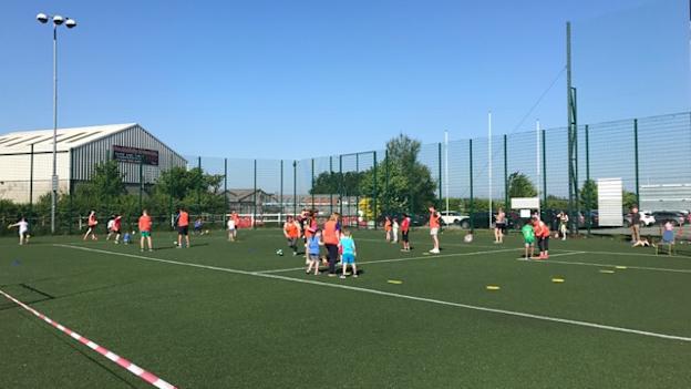 The 'Sars Stars' pictured training on the all weather pitch in Lucan Sarsfields. 