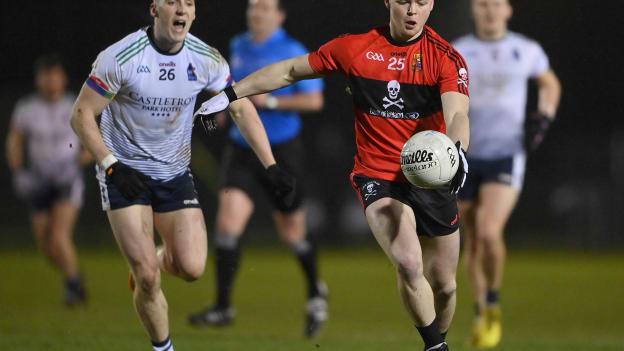 Cathail O'Mahony, UCC, and Eoghan McLaughlin, UL, in Electric Ireland Sigerson Cup Final action. Photo by Brendan Moran/Sportsfile
