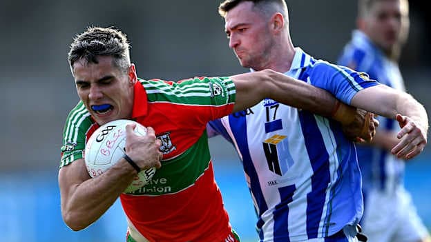 Fiach Andrews gets away from Ballyboden's Eamon Hill in the Dublin Senior Football Final in 2020
