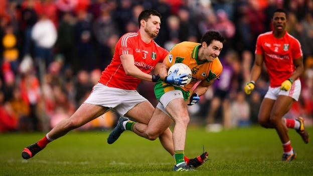 Farragher in action against Aonghus Tierney of Tuam Stars during the 2019 Galway County Senior Club Football Championship Final. 