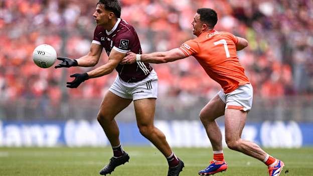 Seán Fitzgerald, Galway, and Aidan Forker, Armagh, in All-Ireland SFC Final action at Croke Park. Photo by Ramsey Cardy/Sportsfile