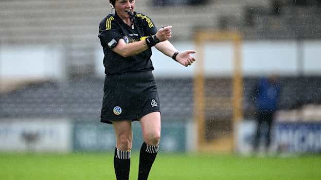 Referee Liz Dempsey during the 2023 All-Ireland Camogie Championship semi-final match between Tipperary and Waterford at UPMC Nowlan Park in Kilkenny. Photo by Piaras Ó Mídheach/Sportsfile.