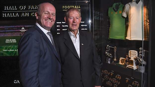 Former Kerry footballer Jack O'Shea with Mícheál Ó Muircheartaigh during the GAA Museum Hall of Fame – Announcement of 2017 Inductees event at Croke Park in Dublin. Photo by Matt Browne/Sportsfile.