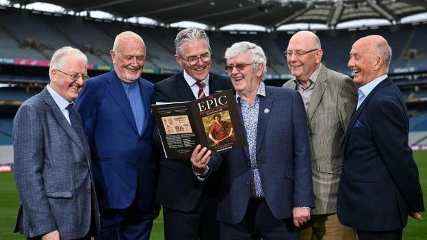 In attendance are Uachtarán Chumann Lúthchleas Gael Jarlath Burns with, from left, Liam Mac Maghuna, Professor of Irish at UCD, Brendan McGrath, Allumni, David Rafferty, Allumni President, Stephen McGrath, Allumni and Michael McGrath, Allumni at Croke Park during the launch of the remarkable book The Epic Origins of Hurling, endorsed by the legendary Brian Cody. This publication presents an abridged version and translation of Scéal na hIomána, considered the definitive historical and cultural heritage, brought to life through the collaborative efforts of past pupils and the dedicated Joeys Past Pupils Union. Photo by David Fitzgerald/Sportsfile.