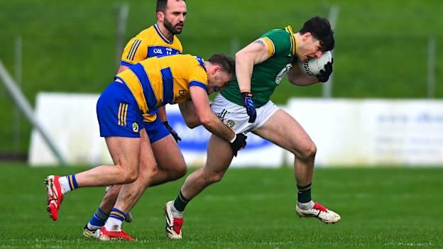 Seamus Lavin of Meath is tackled by Ultan Harney of Roscommon during the Allianz Football League Division 2 match between Meath and Roscommon at Páirc Tailteann in Navan, Meath. Photo by Shauna Clinton/Sportsfile.