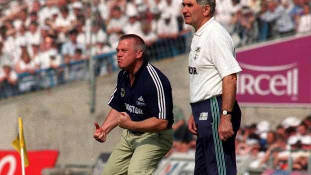 Kerry manager Páidí O Sé, left, and Kildare manager Mick O'Dwyer during the All-Ireland Senior Football Championship 5Semi-Final match between Kildare and Kerry at Croke Park in Dublin. Photo by Brendan Moran/Sportsfile.