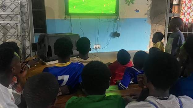 Sables Shamrocks players watching the AIB All-Ireland Club SFC Final between Dingle and St. Brigid's. 