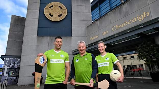 Limerick hurler Dan Morrissey, psycholgist and former Galway hurler, Iggy Clarke, and Dublin footballer Nicole Owens marking the 10-year anniversary of Samaritans as the GAA Mental Health Partner at Croke Park in Dublin. Through the partnership, GAA players and former players team up with Samaritans volunteers from across the country to reduce the stigma around mental health and encourage anyone in need to seek help.  Photo by David Fitzgerald/Sportsfile