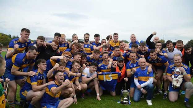 Naomh Pádraig celebrate with the number 13 jersey of late team-mate, Evan Craig, after winning the Donegal Junior Football Championship. 