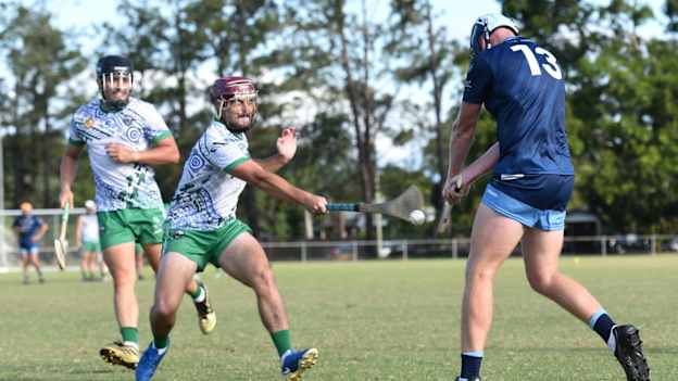 The Cairns Chieftains men's hurling team in action against Four Mile GAC at the recent Carpenter Cup tournament. 