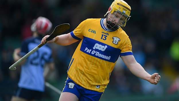 Clare's Shane Meehan celebrates after scoring a goal in the Allianz Hurling League Division 1B Final. Photo by John Sheridan/Sportsfile