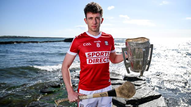 Ethan Twomey of Cork poses for a portrait with the Liam MacCarthy cup during the national launch of the GAA Hurling All-Ireland Senior Championship at Spanish Point in Clare. Photo by Brendan Moran/Sportsfile.