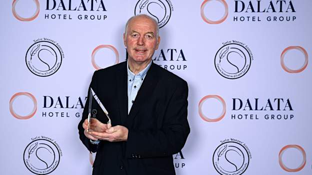 Larry Tompkins of Cork with his Gaelic Football Hall of Fame award ahead of the Gaelic Writers Association Awards, proudly supported by Dalata Hotel Group at the Clayton Hotel in Ballsbridge, Dublin. Photo by Piaras Ó Mídheach/Sportsfile.