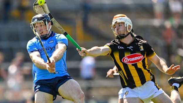 Cian O'Sullivan, Dublin, and Jordan Molloy, Kilkenny, in Leinster SHC action. Photo by Ramsey Cardy/Sportsfile