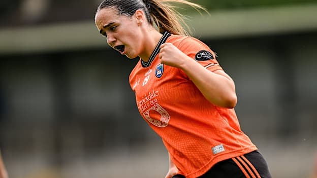 Armagh's Cassie Henderson celebrates. Photo by Ramsey Cardy/Sportsfile