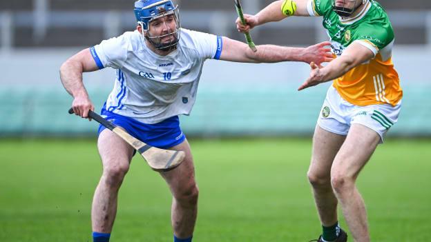 Cathal King, Offaly, and Patrick Curran, Waterford, in Allianz Hurling League action. Photo by Tyler Miller/Sportsfile