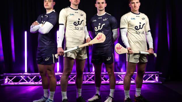 eir hurling ambassadors, from left, Eoghan O'Donnell, Dublin; Declan Hannon, Limerick; Shane Kingston, Cork; and Conor Whelan, Galway; pictured at the launch of the eir GAA Hurling All-Ireland Senior Championship in Croke Park Stadium ahead of the 2024 season kick off. Bringing the ‘eir for all’ commitment to life, eir announced an exclusive opportunity for its subscribers to sign-up for the GAAGO Season Pass at a reduced rate of €59, representing a saving of over 25%. This will provide exclusive access to livestream 38 All-Ireland Hurling and Football Championship matches between now and the end of the season. Photo by Ramsey Cardy/Sportsfile