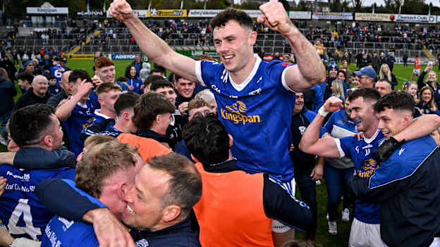 Jordan Morris of Kingscourt Stars celebrates after his side's victory in the Cavan County Senior Club Football Championship final match between Gowna and Kingscourt Stars at Kingspan Breffni in Cavan. Photo by Sam Barnes/Sportsfile.