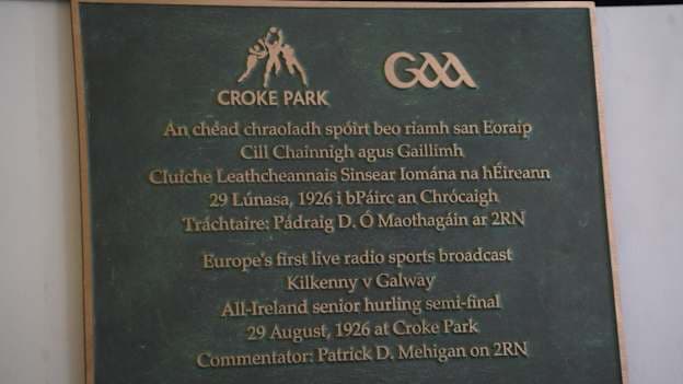 The plaque marking the centenary of the first ever radio broadcast at Croke Park.