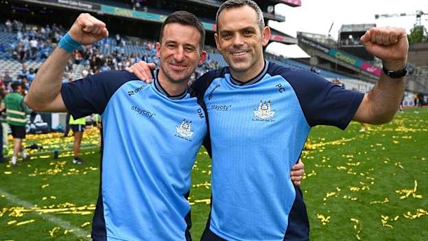 Dublin joint managers Derek Murray and Paul Casey celebrate at Croke Park. Photo by Seb Daly/Sportsfile