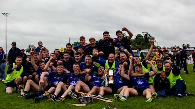 East Cavan Gaels players and mentors celebrate after winning the Cavan SHC Final. Photo credit: Mary Mauger. 
