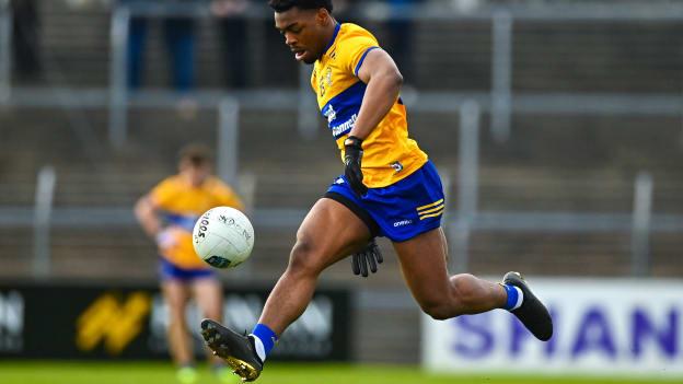 Ikem Ugweru of Clare during the 2023 Allianz Football League Division 2 match between Clare and Cork at Cusack Park in Ennis, Clare. Photo by Eóin Noonan/Sportsfile.