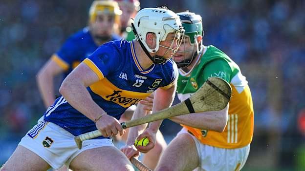 Darragh McCarthy of Tipperary is tackled by Ter Guinan of Offaly during the 2024 oneills.com GAA Hurling All-Ireland U20 Championship final match between Offaly and Tipperary at UPMC Nowlan Park in Kilkenny. Photo by Ray McManus/Sportsfile.