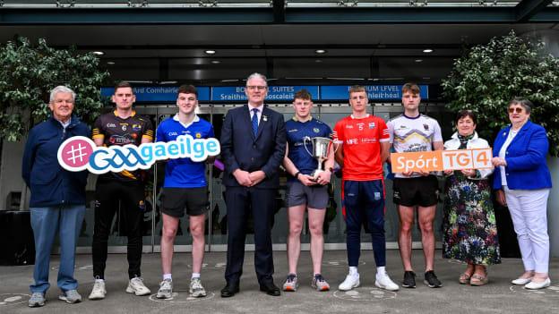 Attendees, from left, Daingean Uí Chúis club representative, Dónall Ó Loinsigh, Evan Ó Flatharta of Naomh Anna Leitir Móir, Rian Mac Seáin of Cill Chartha, Uachtarán Chumann Lúthchleas Gael Jarlath Burns, Éamonn Óg Ó Crotaigh of An Rinn, Séamus Ó Domhnaill of Béal an Mhuirthead, Sarán Ó Fionnagáin of Wolfetones, Cathaoirleach Choiste na Gaeilge CLG Áine Uí Choinn and Cill na Martra club representative Siobhán Ní Chuana are pictured during the GAA’s Annual Comórtas Peile na Gaeltachta launch at Croke Park in Dublin. Select attendees at the event included Uachtarán CLG, Jarlath Burns, Rónán Ó Coisdealbha, TG4, Gearóid Mac Donncha, Raidió na Gaeltachta, Sean Ó hEarcáin, Comórtas Peile na Gaeltachta, Cathal Seoighe, Comórtas Peile na Gaeltachta. Photo by Tyler Miller/Sportsfile