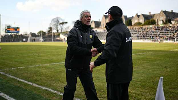 
Jim McGuinness and Jack O'Connor shake hands following an Allianz Football League clash in February. Photo by Brendan Moran/Sportsfil