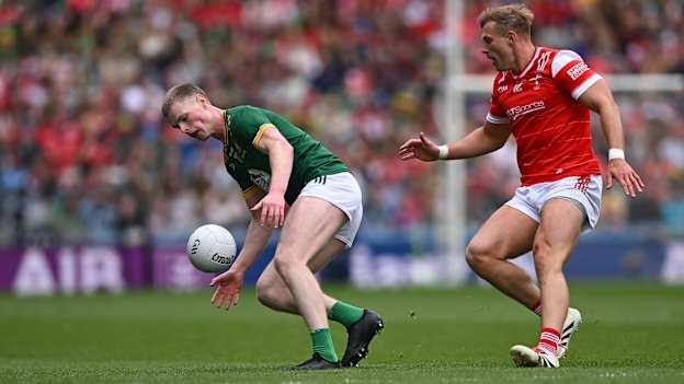 Mathew Costello, Meath, and Conor Grimes, Louth, in Leinster SFC Final action at Croke Park. Photo by Piaras Ó Mídheach/Sportsfile