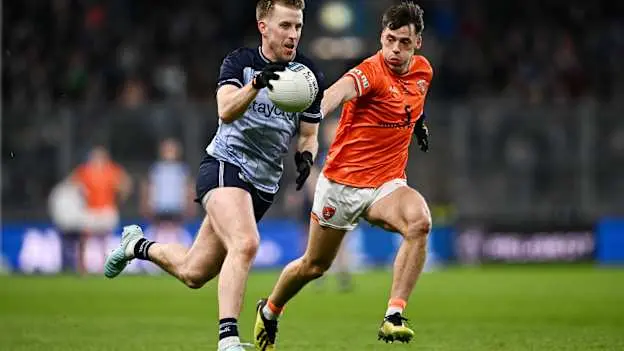 Seán Bugler, Dublin, and Tomás McCormack, Armagh, in Allianz Football League action. Photo by Ben McShane/Sportsfile