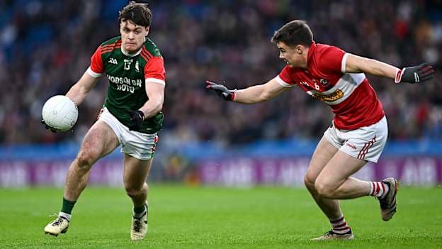Ben O'Carroll, St Brigid's, and Conor Flannery, Daingean Uí Chúis, in action during the AIB All-Ireland Club SFC Final at Croke Park. Photo by Piaras Ó Mídheach/Sportsfile