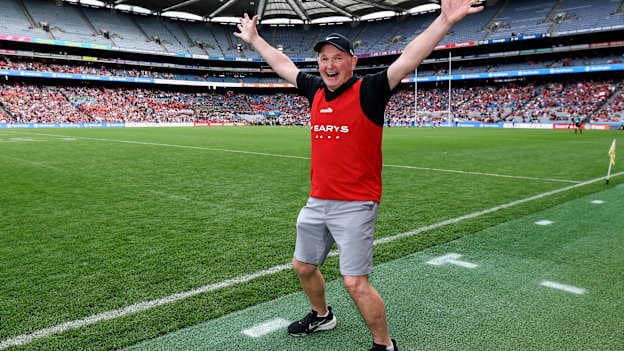 Cork manager, Ger Manley, celebrates after victory over Galway in the Glen Dimplex All-Ireland Senior Camogie Final. Mandatory Credit ©INPHO/Ben Brady