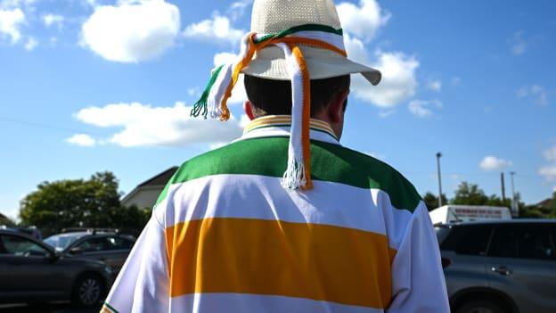 An Offaly supporter on his way to the oneills.com GAA Hurling All-Ireland U20 Championship final match between Offaly and Tipperary at UPMC Nowlan Park in Kilkenny. Photo by Ray McManus/Sportsfile