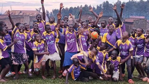 Enthusiastic young members of Simba Wolfhounds in Uganda. 