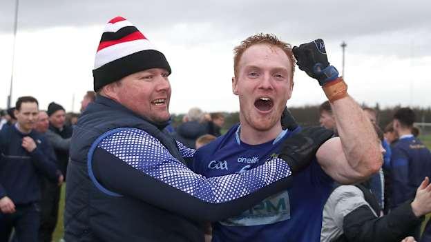 Donal McKenny of St Mary’s Ardee celebrates with a supporter after the AIB Leinster GAA Senior Club Football Championship semi-final match between St Lomans and St Mary’s Ardee at Lakepoint Park in Mullingar, Westmeath. Photo by Michael P Ryan/Sportsfile.