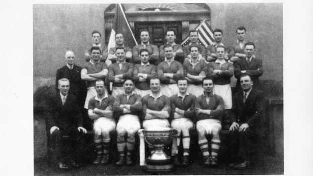 The Cavan team pictured with the Sam Maguire Cup in 1947 following the All-Ireland Senior Football Final in New York. Photo: GAA Museum
