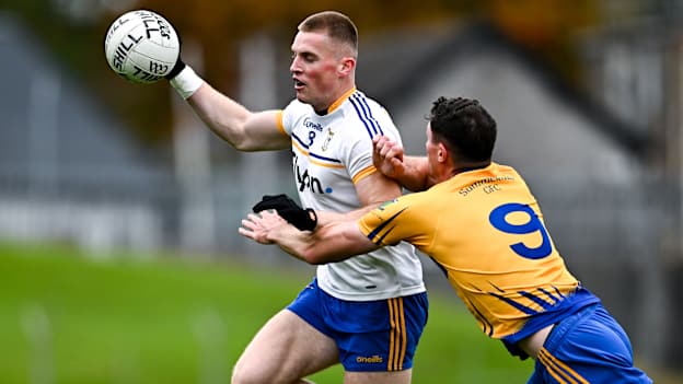 Jack Flynn, Ratoath, and Adam Flanagan, Summerhill, in Meath SFC Final action. Photo by Ben McShane/Sportsfile