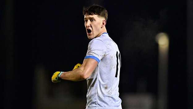 Barry McNulty of UCD celebrates after equalising the game from a free in extra-time during the Electric Ireland Higher Education GAA Sigerson Cup semi-final match between UCD and TU Dublin at the GAA National Games Development Centre in Abbotstown, Dublin. Photo by Tyler Miller/Sportsfile