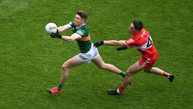 Ruairí Murphy of Kerry in action against Conor McCluskey of Derry during the GAA Football All-Ireland Senior Championship Semi-Final match between Derry and Kerry at Croke Park in Dublin. Photo by Daire Brennan/Sportsfile