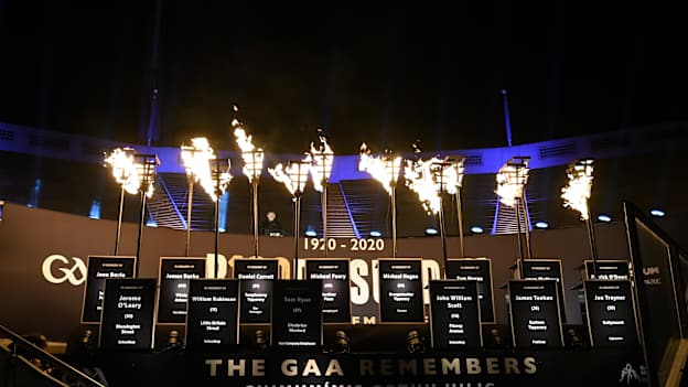 Flames are lit in memory the victims during the GAA Bloody Sunday Commemoration at Croke Park in Dublin on November 21, 2020.  Photo by Stephen McCarthy/Sportsfile